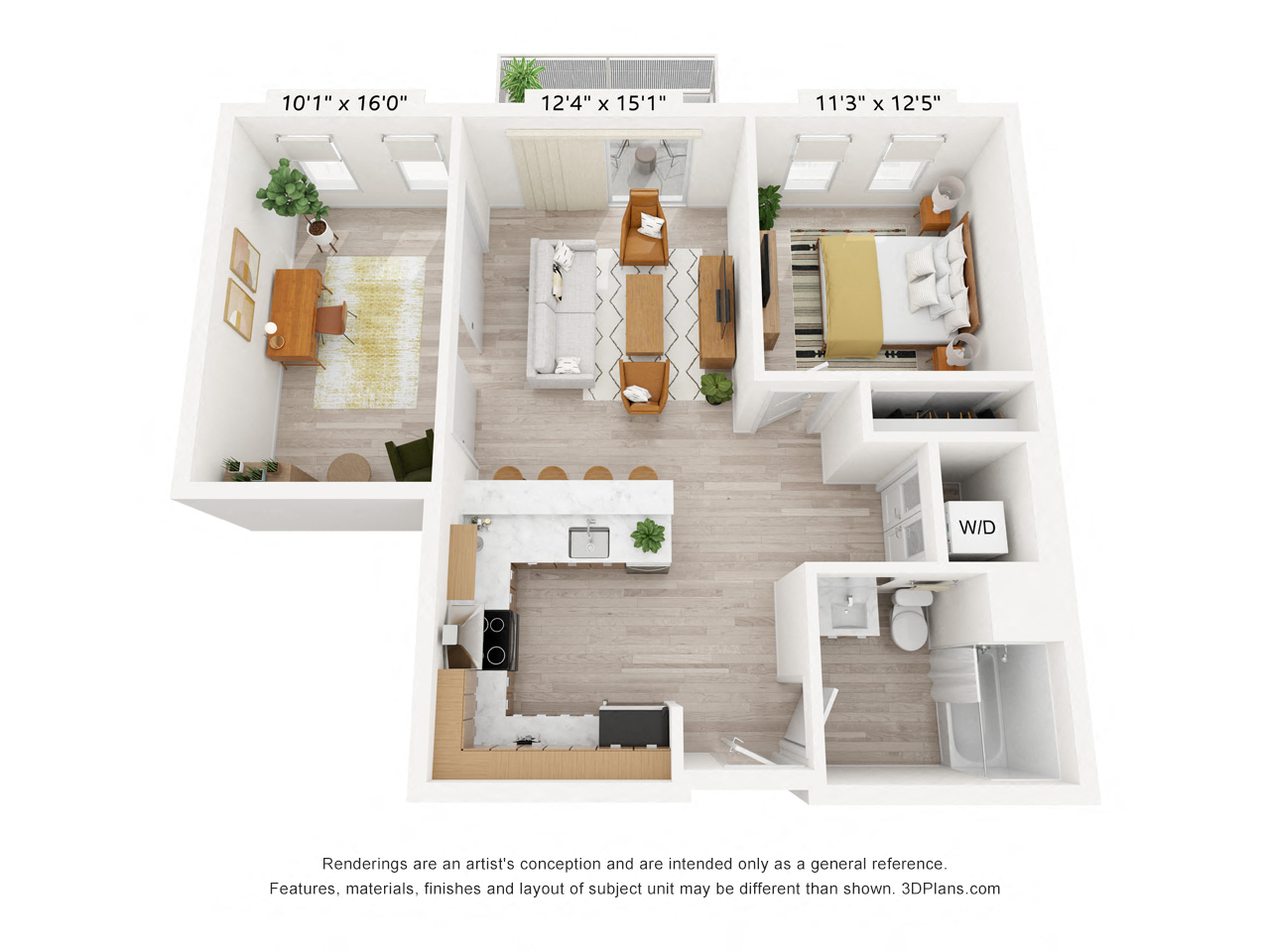 Floor plan for 1 bed, 1 bath, 813 sqft